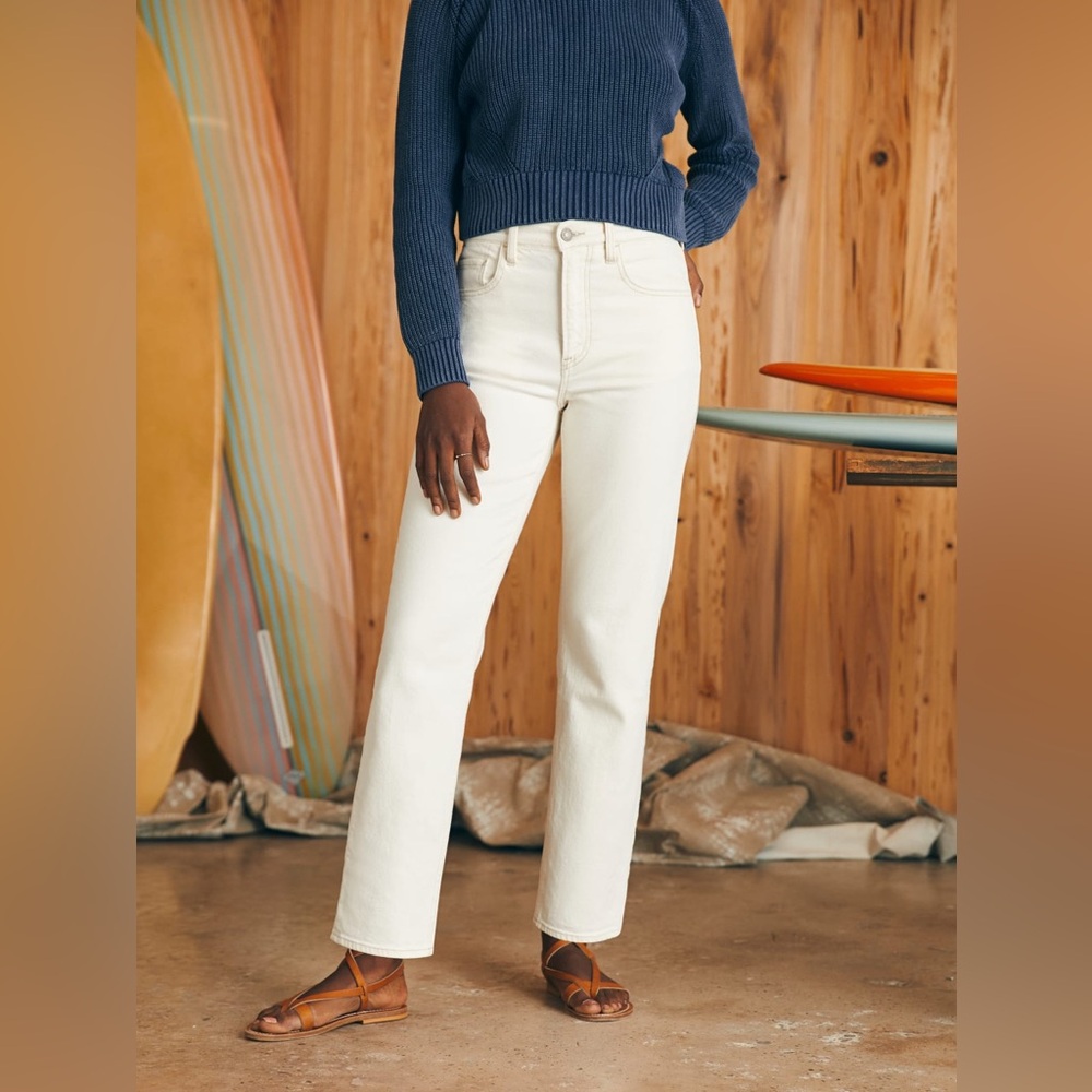 NWT Faherty Women’s Organic Cotton Slim Straight Denim - White Dune Wash Size 27